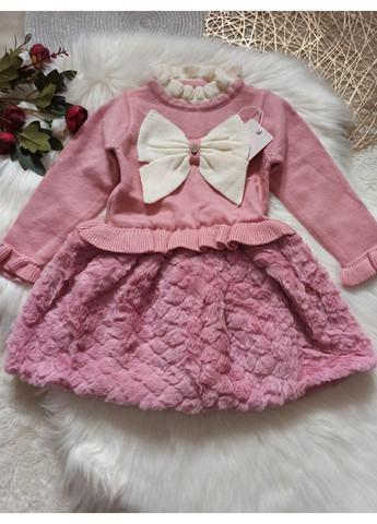 Рожева 👗 тепла в'язана для дівчинки | машинна в'язка, утеплений низ, розміри 92–104 см No Brand (366428831)