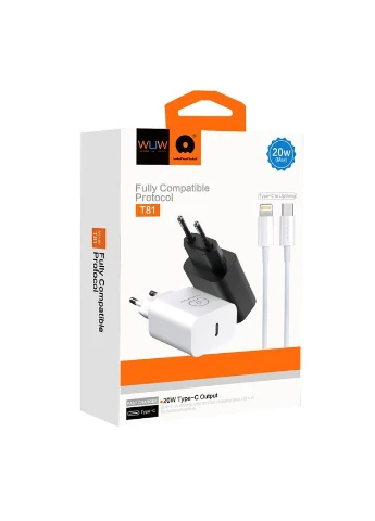 Мережевий зарядний пристрій T81L PD 20W USB C fast charger +USB C to Lightning cable kit WUW (393938909)