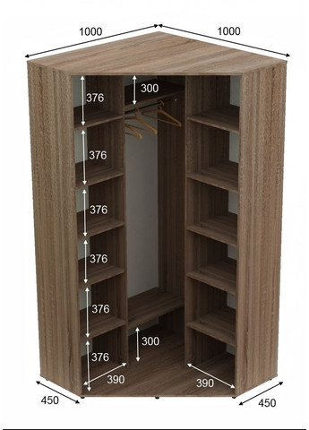 Шафа-купе дводверна кутова 100*100*230 см Дуб Сонома трюфель 2 двері Дзеркало Кут-1 Алекса (360454584)