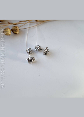 Серебряные серьги гвоздики на закрутках Мышки в Белых камнях серебро 925 54034р No Brand (306741671)