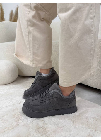 Кроссовки с мехом и экозамшей внутри No Brand серые (362914318)