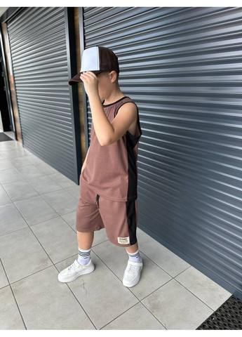 Бежевий літній костюм майка + шорти хлопчик No Brand