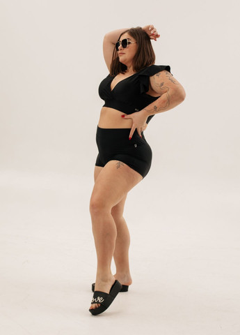 Чорний демісезонний жіночий роздільний купальник з рюшами чорний, класичний фасон, розміри s–7xl класичний фасон. роздільний Ods