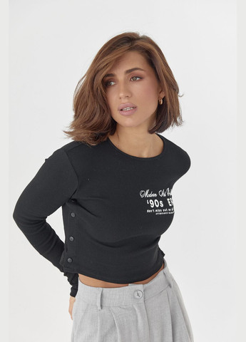 Чорний демісезонний трикотажна кофта в рубчик з принтом та кнопками - сірий колір, m (sku_8735) No Brand