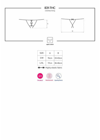 Мереживні танги з двома отворами 831-THC-1 crotchless thong S/M, чорні, бантики Obsessive (303877547)