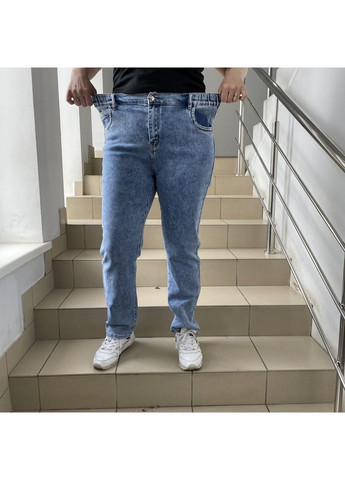 Джинси жіночі прямі на резинці стрейч великий розмір зручні блакитні No Brand - (363054017)