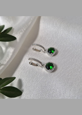 Срібні сережки з підвіскою Коло із Зеленим каменем срібло 925 проби Родоване 82145з 3.87г No Brand (326602736)