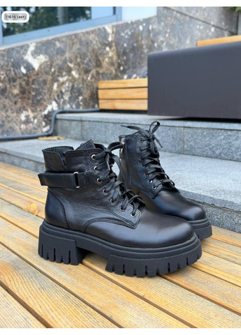 Жіночі зимові черевики з натуральної шкіри колір чорний No Brand (367185021)