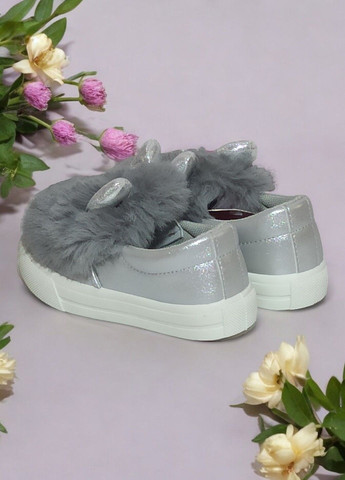 Срібні осінні кросівки пухнасті з вушками для дівчинки 7067 срібні CSCK.S
