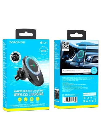 Автотримач для телефона з БЗП magnetic wireless fast charging car holder (6974443385052) Borofone BH201 (372682241)