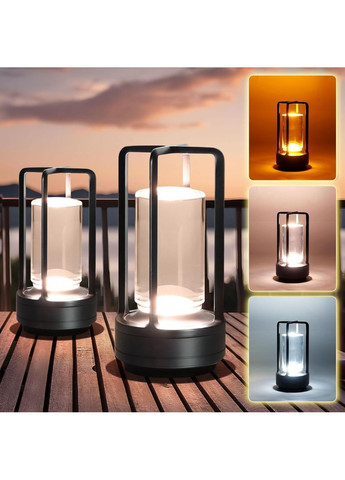 Лампа - нічник, настільна LED, акумуляторна, металева з прозорим циліндром, чорна Lem Berger (367581758)