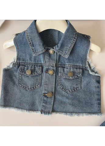 Синий летний детский джинсовый костюм жилет, юбка No Brand