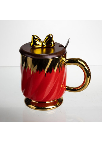 Новогодняя фарфоровая чашка "Золотой Вихрь" 450 мл с крышкой и ложкой FM-23C Yiwu (369623091)