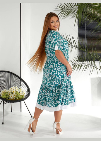 Зеленое платье женское леди совершенство летнее 275 зеленый, 62-64 Sofia с рисунком