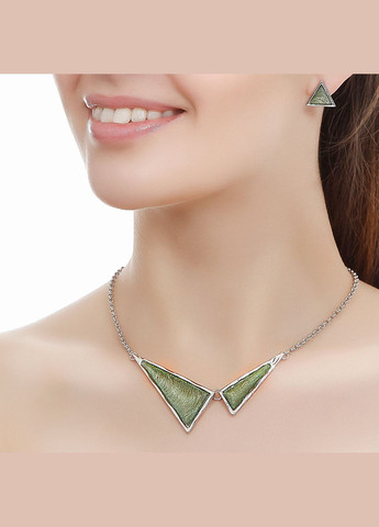 Кольє Трикутники зелений Sincera (339869974)