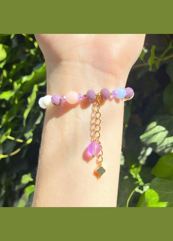 Браслет Конюшина, Опал фіолетовий, Морганіт, Агат, Чеське скло + підвіска, фур-ра кольору золото, d-8мм обхват-17см No Brand браслет (300584582)