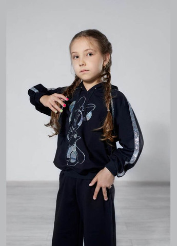 Чорний дитячий спортивний костюм для дівчинки з худі з голограмою з капюшоном з малюнком Мінні Маус No Brand (315334015)