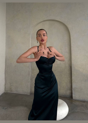 Темно-зеленое кэжуал платье N.Family однотонное