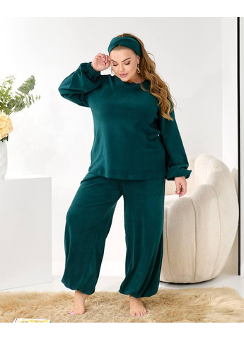 Смарагдова зимня домашній костюм з мікрофлісу + чалма 🤍🤍🤍 кофта + брюки Україна