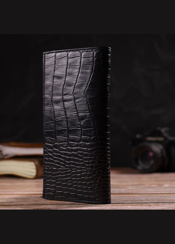 Кошелек мужской Кожаный с тиснением под крокодила 21896 Черный Canpellini (306881498)