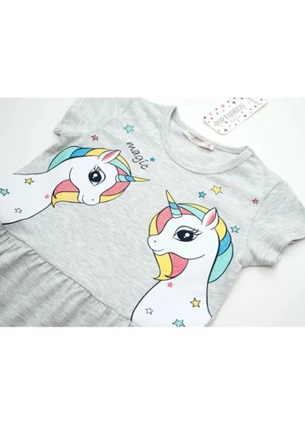 Комбінована сукня з єдинорогом (6834-128g-gray) Pop Fashion (300625073)