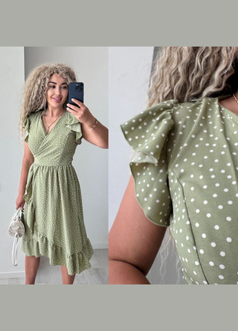 Оливкова повсякденний, кежуал сукня жіноча на запах на запах Україна в горошок