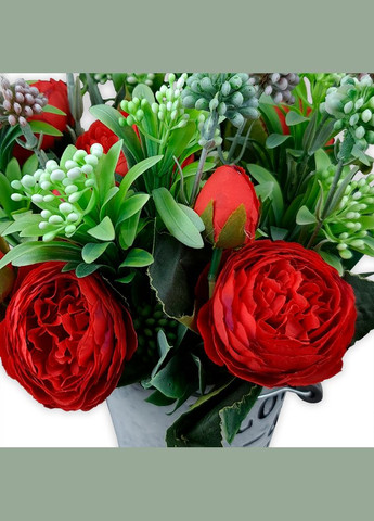 Красные розы в кашпо с красной ручкой 27 см 010 No Brand (272149504)