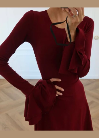 Бордова ділова, кежуал, коктейльна, вечірня жіноча сукня кльош No Brand