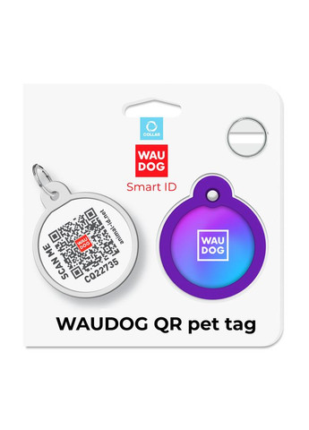 Адресник для собак металлический Smart ID c QR паспортом, рисунок "Градиент фиолетовый", круг, Д 30 мм WAUDOG (330245177)