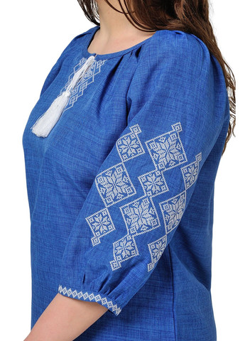 Синя жіноча вишиванка слобожаночка рукав 3/4 (темний джинс) Golfstream пряма поліестер, льон (292653114)