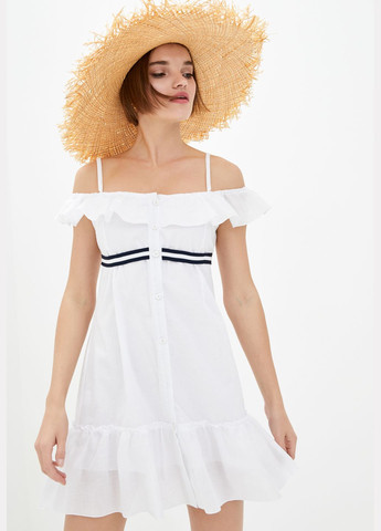 Белое кэжуал короткое платье белого цвета в морском стиле. ORA однотонное