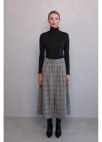 Вовняня сіра в біло-червону клітинку спідниця сонце-кльош з розрізом в довжині міді Олдертон Dolcedonna (360974268)