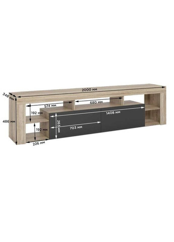 Тумба под телевизор с 5 полками Джеко 200 Сонома/Антрацит (MZN-031039) М-ЗОН (353498120)