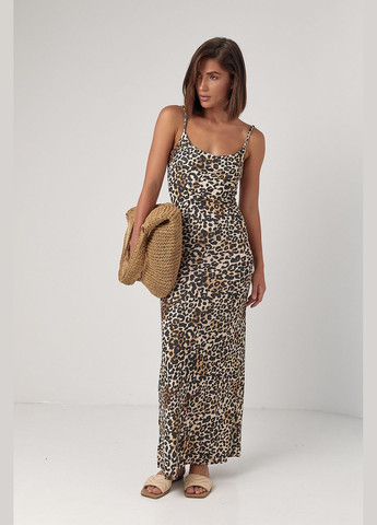 Коричнева повсякденний сарафан максі з леопардовим візерунком коричневий колір m з відкритими плечима No Brand леопардовий