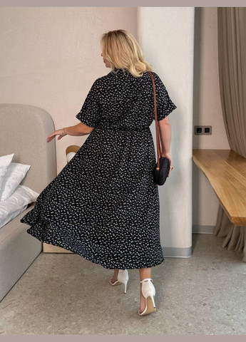 Черное платье софт свободного кроя с резинкой на талии No Brand