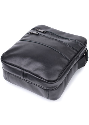 Классическая мужская сумка кросс боди из натуральной глянцевой кожи черная 22846 Shvigel (329197396)