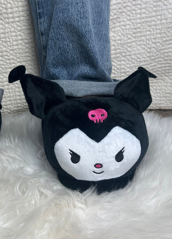Черные плюшевые мужские тапочки kuromi с ушками нескользящая подошва My Kigu
