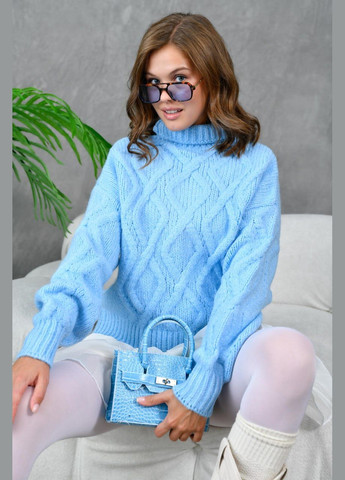 Блакитний теплий об'ємний светр гольф ромби блакитний You Best