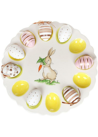 Тарелка блюдо-подставка для яиц "Зайчик с морковкой", на 12 яиц 31,5х31,5х2 см Bona (289364115)