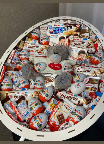 Гігантський подарунковий бокс 60 см із ведмедиком та солодощами | Понад 40 ласощів Kinder (340489868)