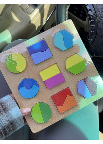 Дерев’яний сортер-пазл з геометричними фігурами, що складаються з частин No Brand (364553185)