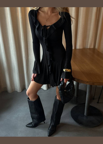 Чорна святковий, кежуал, вечірня трендова міні сукня з асиметричним низом Vakko однотонна