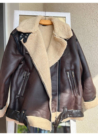 Дубленка женская 264 удлиненная оверсайз мех пилот молнии с ремнем AFTF BASIC (304291656)