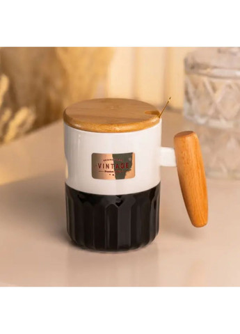 Чашка керамическая с бамбуковой крышкой и ручкой 400 мл Черная HP7204B (A-032562) TS Kitchen (346267163)