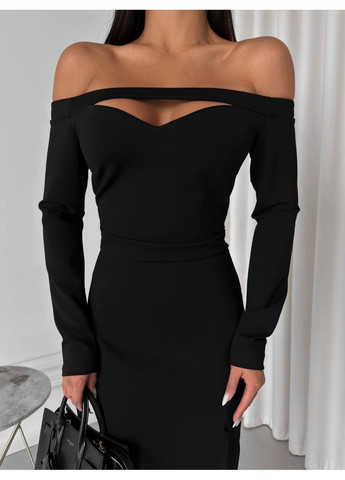 Чорна вечірня, кежуал елегантна жіноча сукня міді з відкритими плечима з відкритими плечима, з відкритою спиною Україна