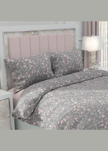 Мікрофіброва постільна білизна принт Квіти Полуторний 150x210 см Сірий (М-P-0144) No Brand (306633700)