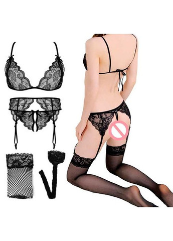 Чорний демісезонний безпрограшний комплект із панчохами та поясом для панчіх розмір xs-s чорного кольору. безпрограшний набір із панчохами No Brand