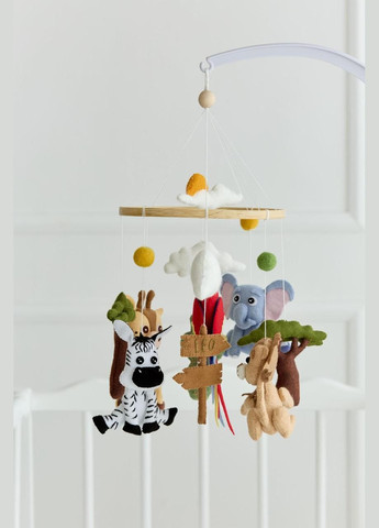 Дитячий музичний мобіль на ліжечко WoollyFox "Теплі пригоди: слон, жирафа, папуга, лев і зебра" No Brand (342757984)