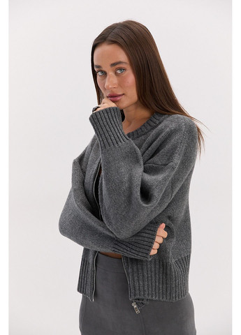 Вязаная женская кофта на молнии темно-шоколадная Arjen (364967565)