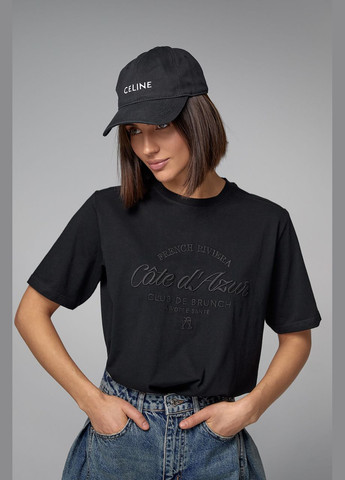 Чорна літня жіноча футболка з вишитим написом - чорний Lurex
